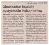 News paper articles about the Metis-Wabanaki tour organized by Nuortenmaa (Young People's Planet) in Finland's schools.