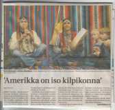 News paper articles about the Metis-Wabanaki tour organized by Nuortenmaa (Young People's Planet) in Finland's schools.