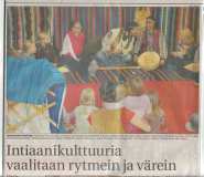 News paper articles about the Metis-Wabanaki tour organized by Nuortenmaa (Young People's Planet) in Finland's schools.