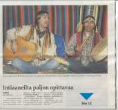 News paper articles about the Metis-Wabanaki tour organized by Nuortenmaa (Young People's Planet) in Finland's schools.